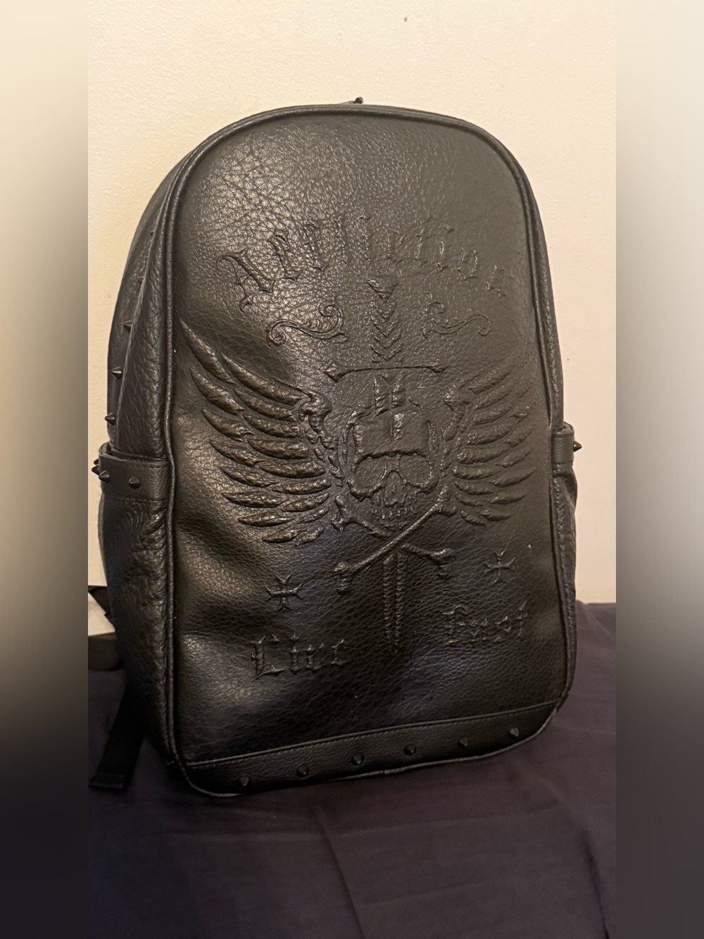 Affliction Black Embossed Winged Skull Backpack